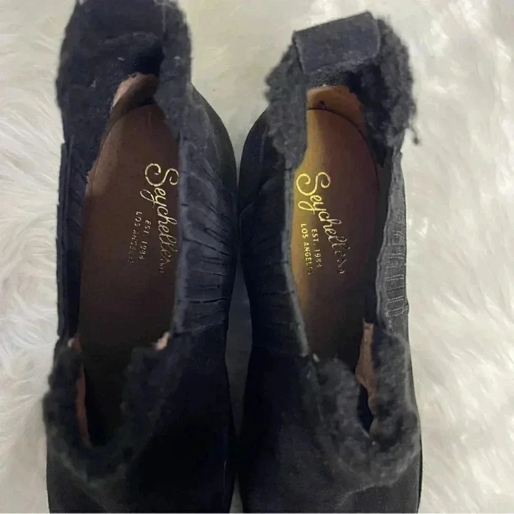 Seychelles Pool Cozy Black Suede Leather Ankle Booties Size 7 Boots